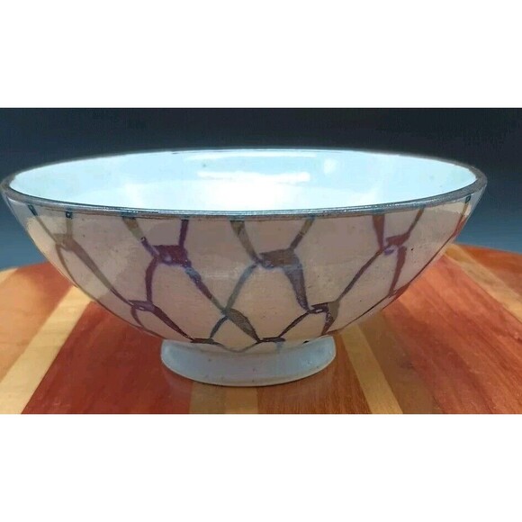 Vtg Footed Rice Bowl Blue Celedon Netted Design - Picture 1 of 7